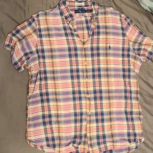 Women's Polo Pink/Blue Plaid Button up